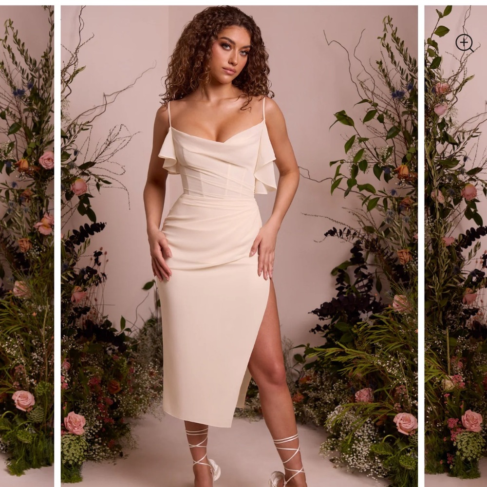 Oh Polly ROMILLY  Cowl Neck Pleated Midaxi Dress in Ivory